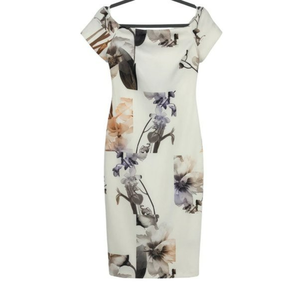 Ted Baker Sadie White Floral Off Shoulder Midi Pencil Dress NWT size 1 XS S - Picture 3 of 16
